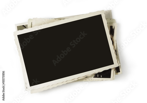 stack of old photos, blank with copy space. Isolated on white