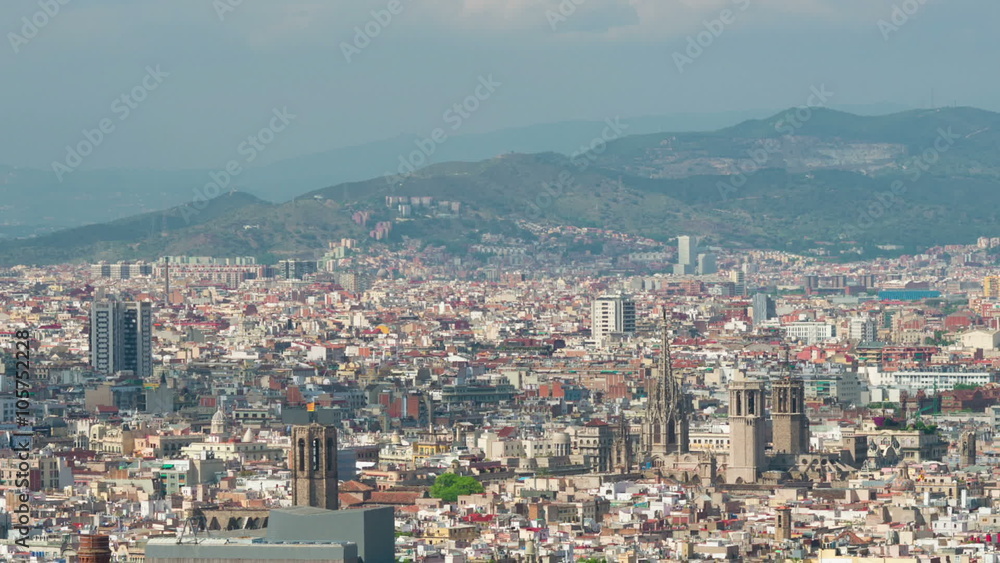 Panning right aerial view of Barcelona Panning right aerial view of Barcelona