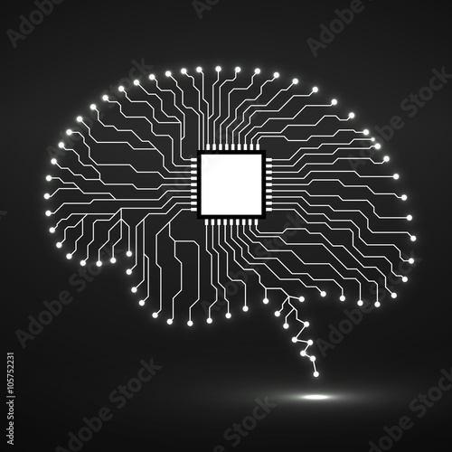 Neon brain. Cpu. Circuit board. Abstract technology background. Vector illustration. Eps 10
