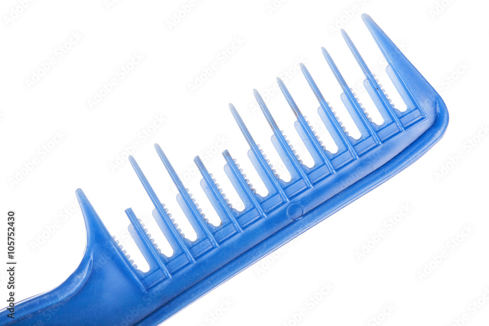 Dirty and broken hair comb isolated on white, macro Dirty and broken hair comb isolated on white, macro