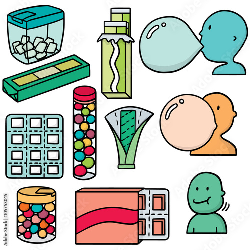 vector set of bubble gum