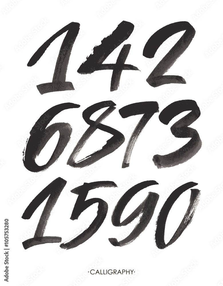 vector set of calligraphic acrylic or ink numbers