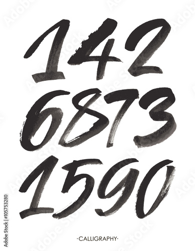 vector set of calligraphic acrylic or ink numbers