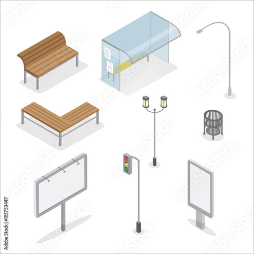 Urban Objects. Traffic Light. City Bench. Bus Stop. Street Light