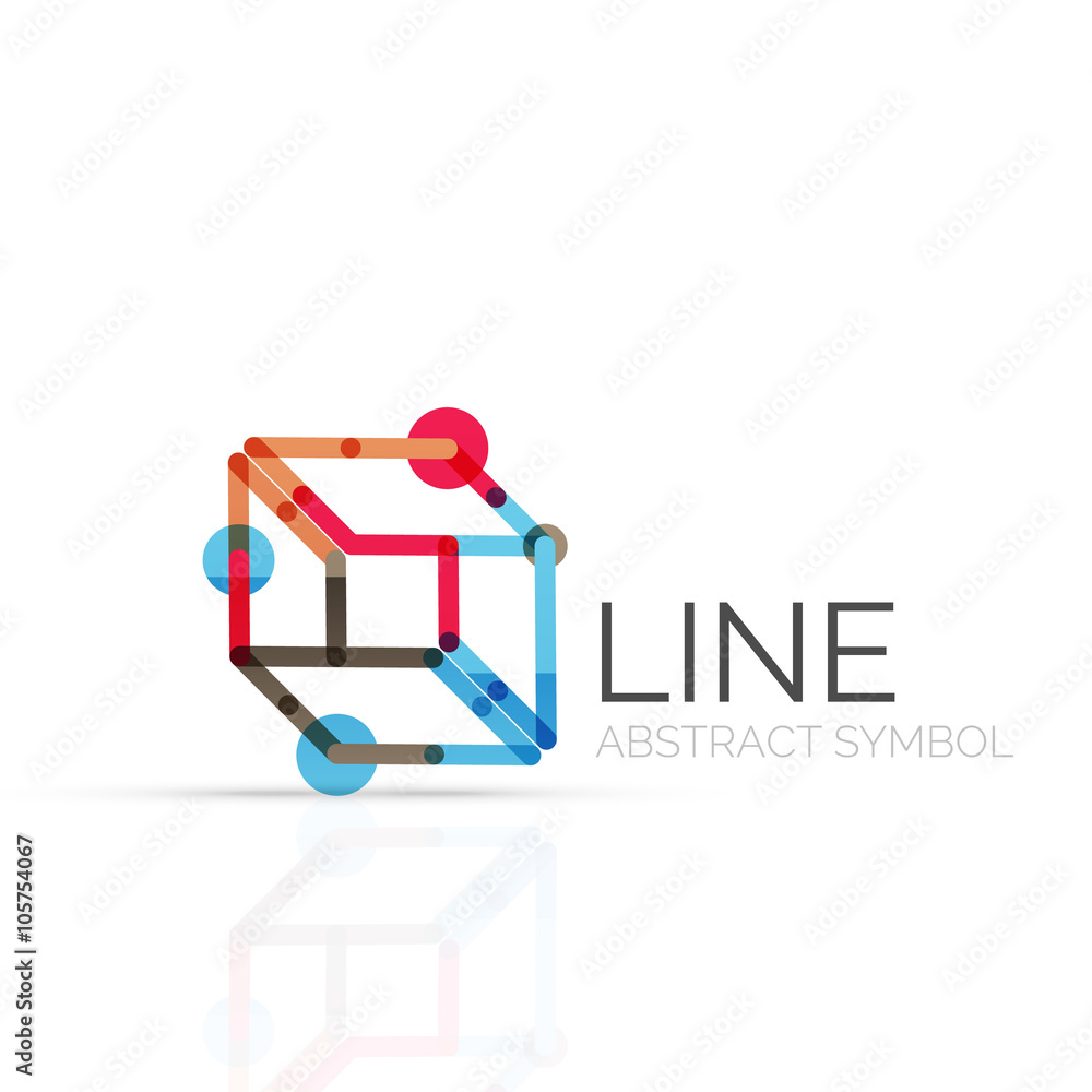 Obraz premium Linear abstract logo, connected multicolored segments of lines geometrical figure