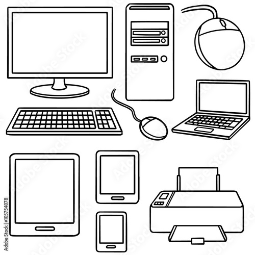vector set of computer, smart device and computer accessories