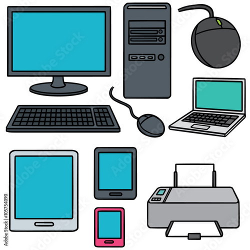 vector set of computer, smart device and computer accessories