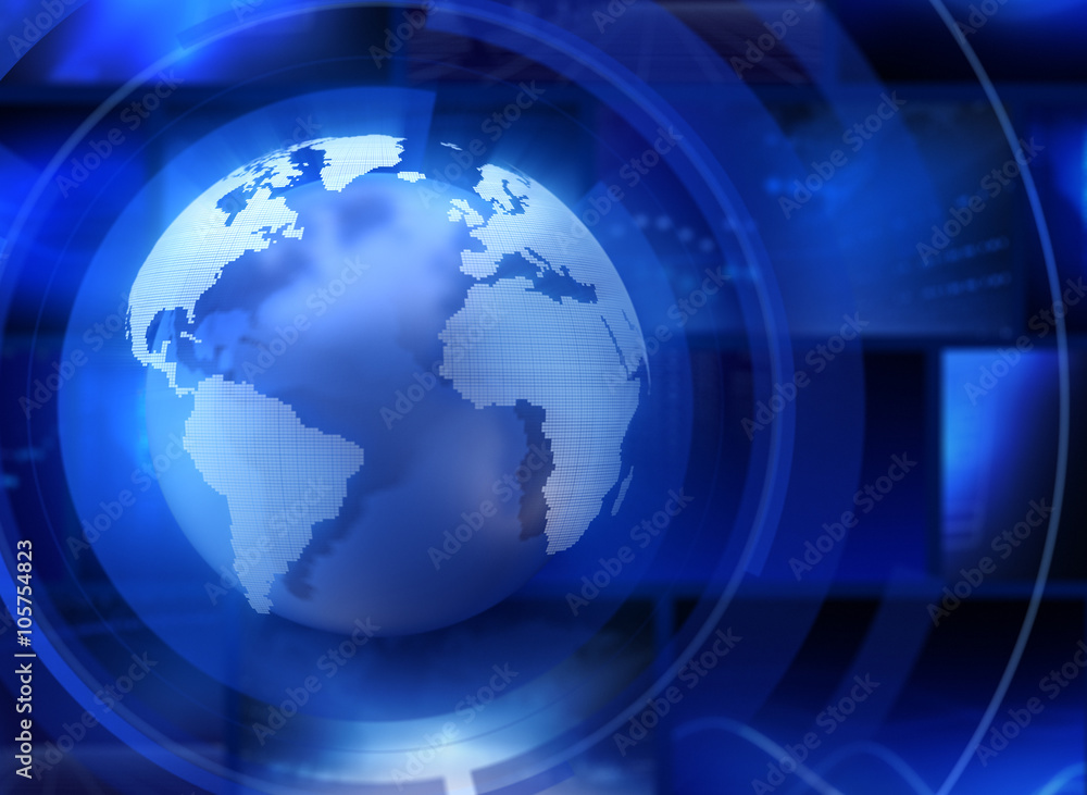 Earth, world map and monitors. Earth, world map and monitors.