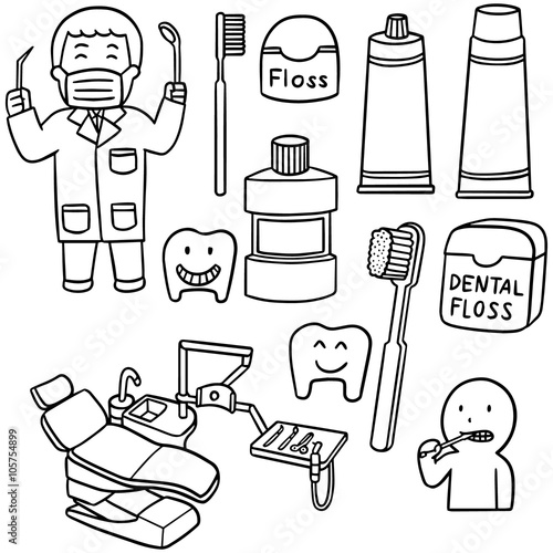 vector set of dentist and tooth care set