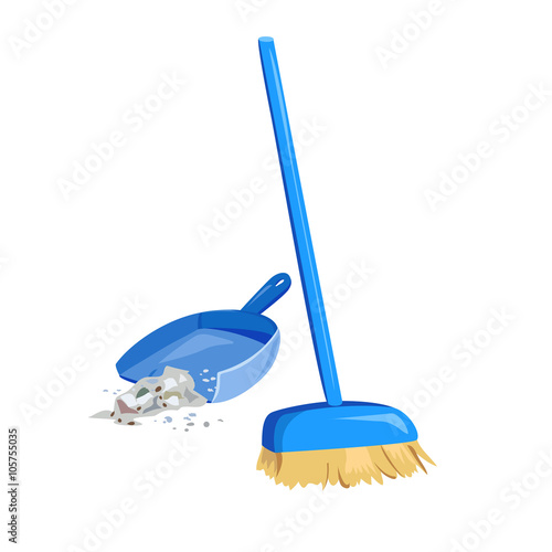 cleaning garbage, broom and dustpan