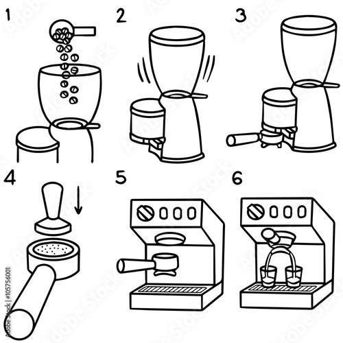 vector set of six steps to making espresso