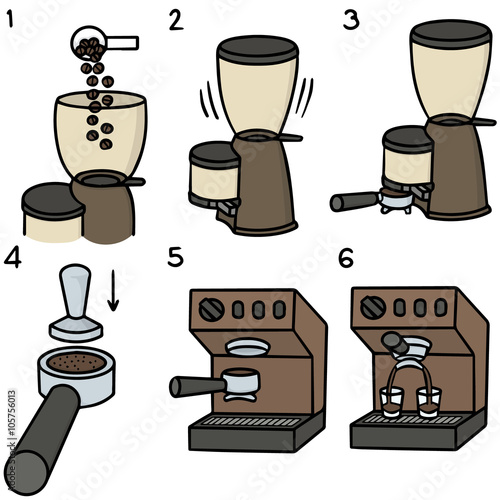 vector set of six steps to making espresso