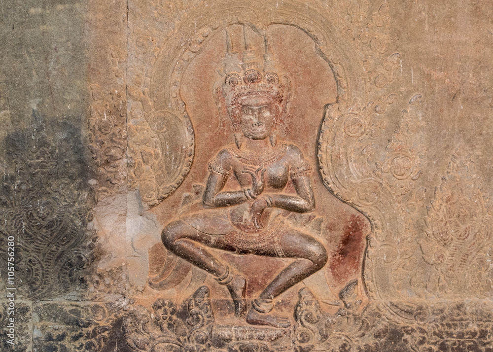Bas relief of a dancing girl from Angkhor Wat, Cambodia