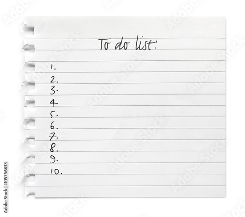 To do list on lined paper, isolated on White 
