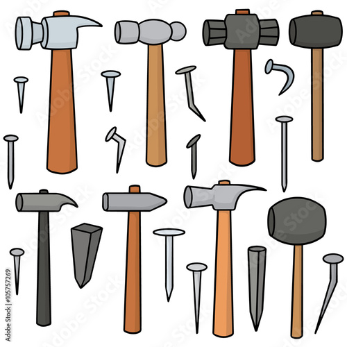 vector set of hammer and nails