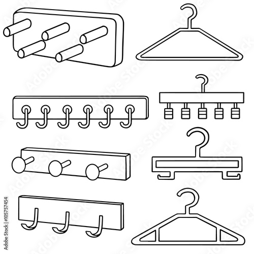 vector set of wall coat rack and hanger