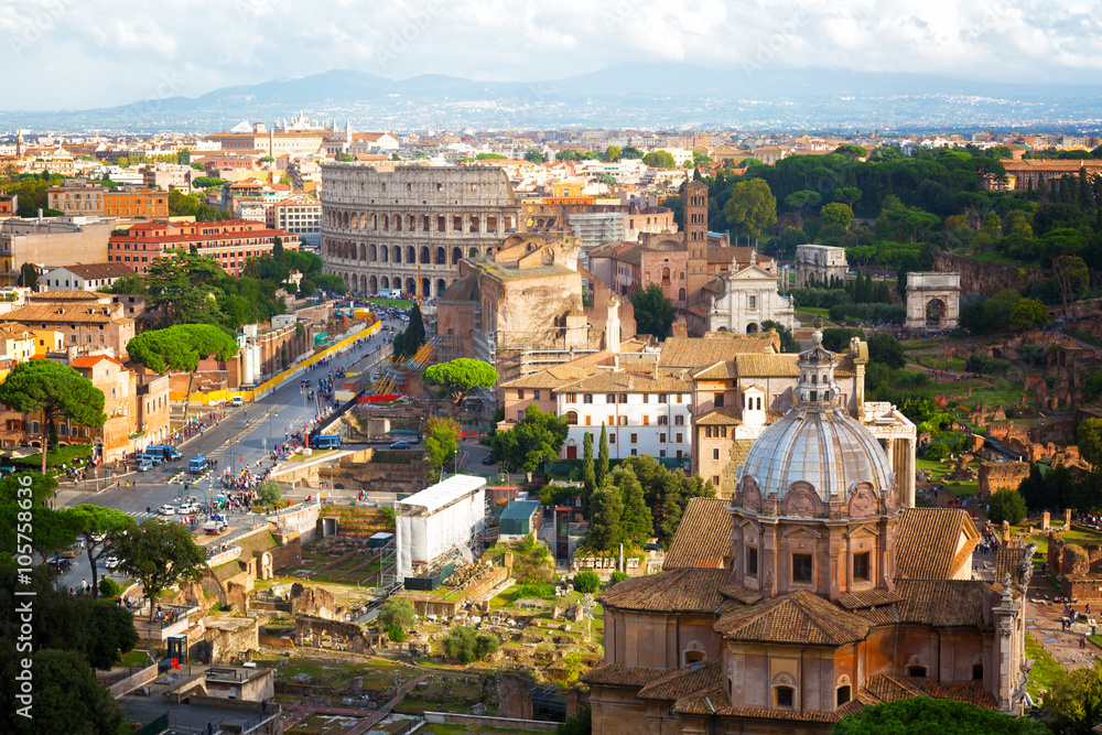 Ancient ruins of the Roman Forum in Rome, Italy