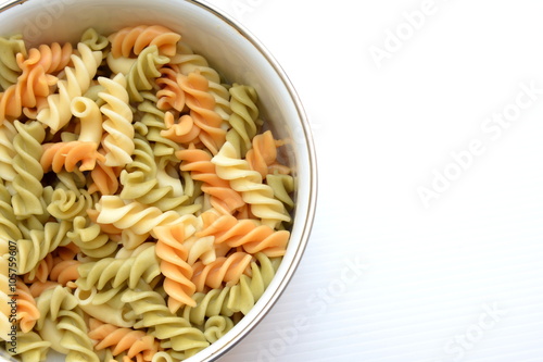 Colorful Wholegrain pasta, macaroni pasta close up