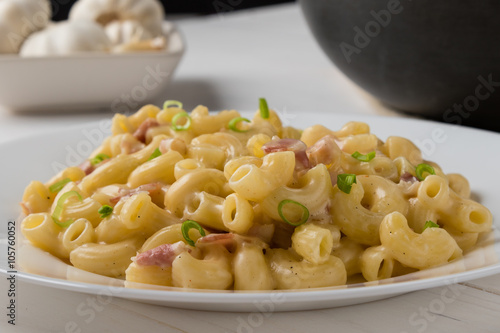 macaroni and cheese on white plate