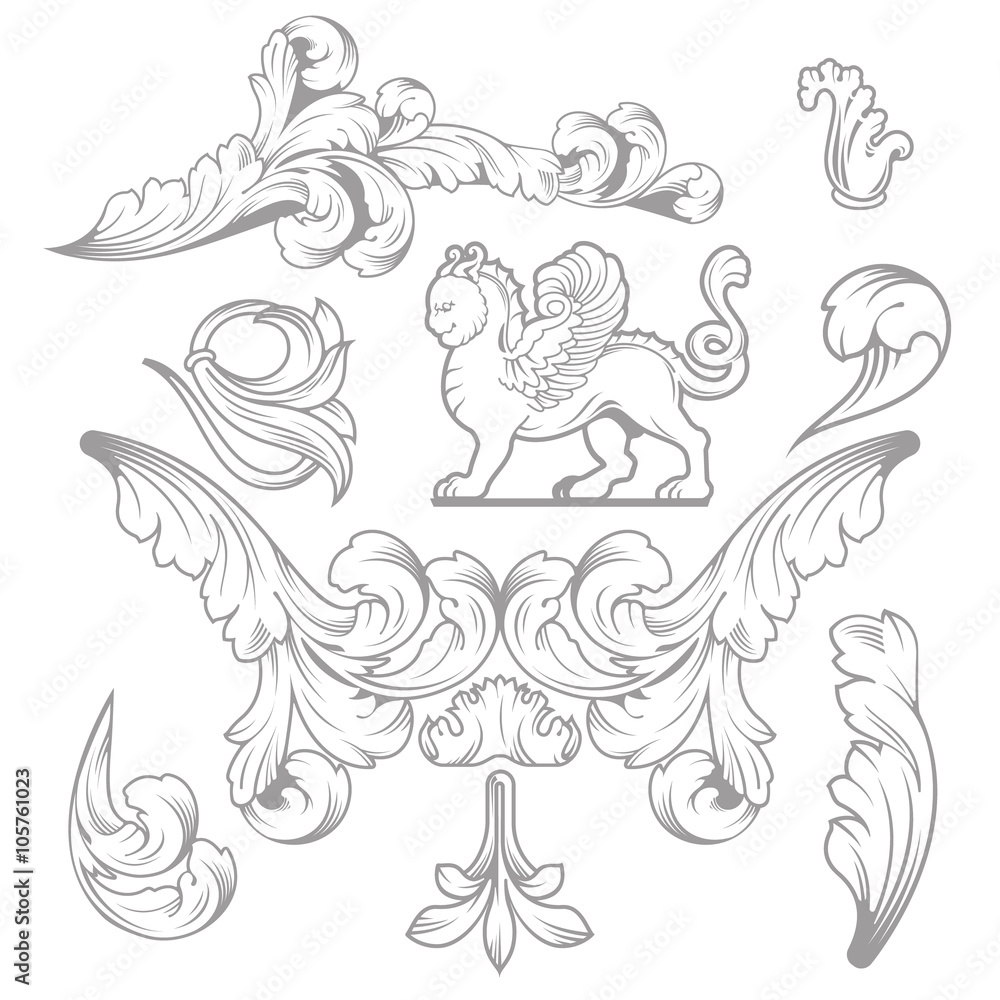 Vector Set: Baroque Design Elements and Page Decoration, Vintage collection