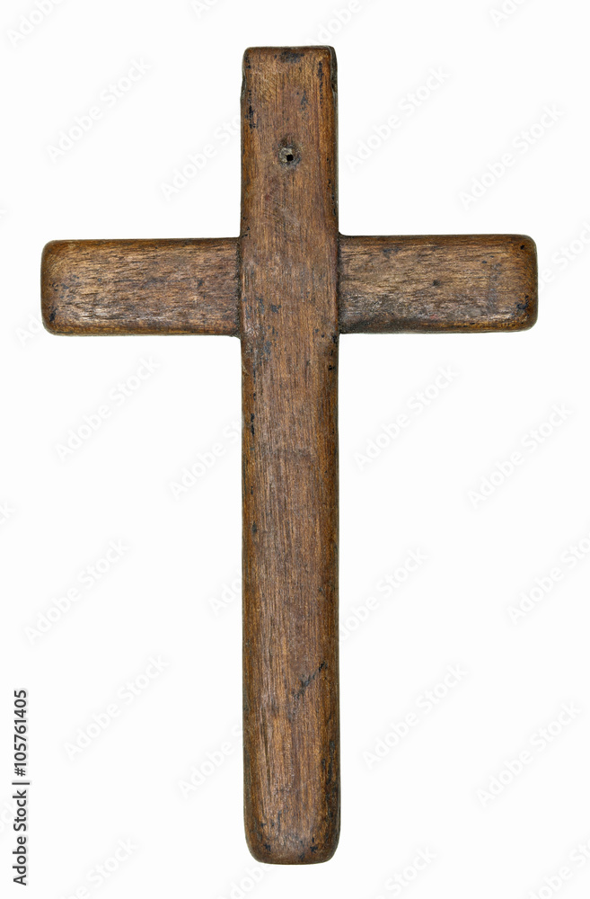 Wooden cross isolated on white