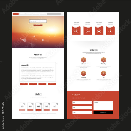 One page website template design, vector.