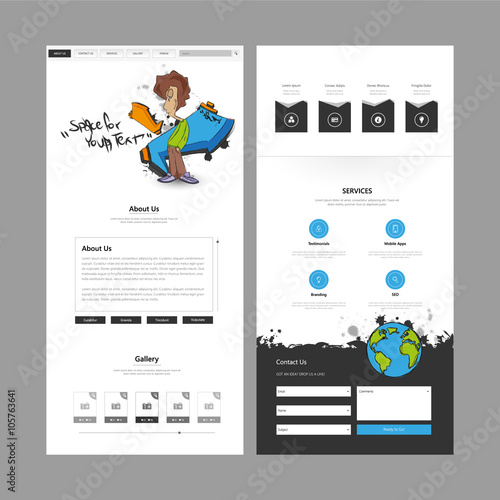 One page website template design, vector.