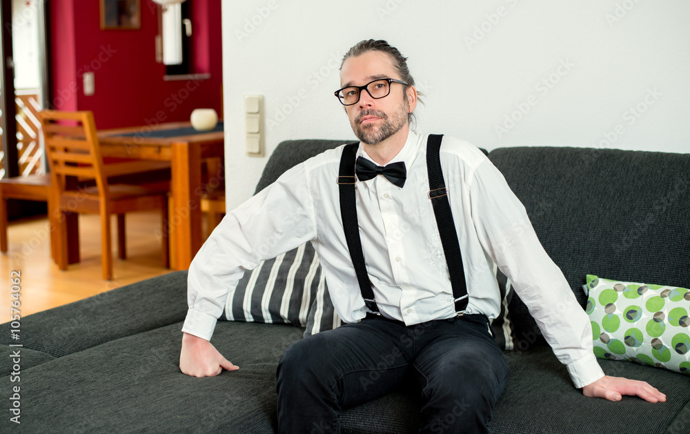 Fototapeta premium bearded man in white shirt with bow-tie
