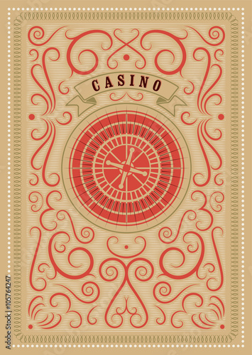 Casino calligraphic vintage style poster with roulette. Retro vector illustration.
