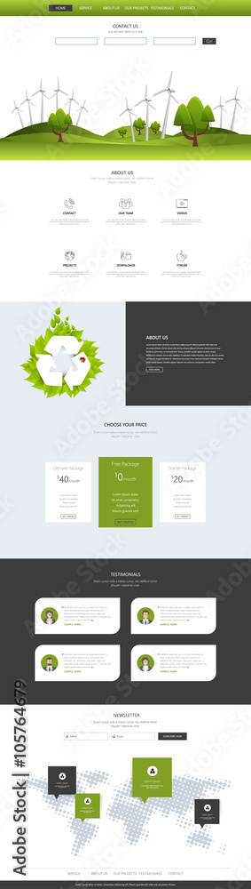 Eco one page website design template. Vector 