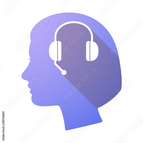 Long shadow female head with  a hands free phone device