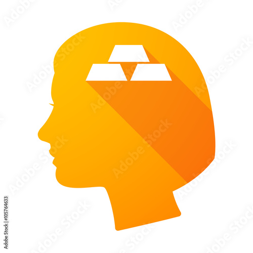 Long shadow female head with three gold bullions