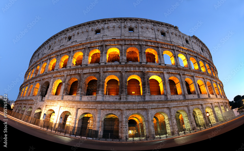 Rome Colosseum illuminated at night 