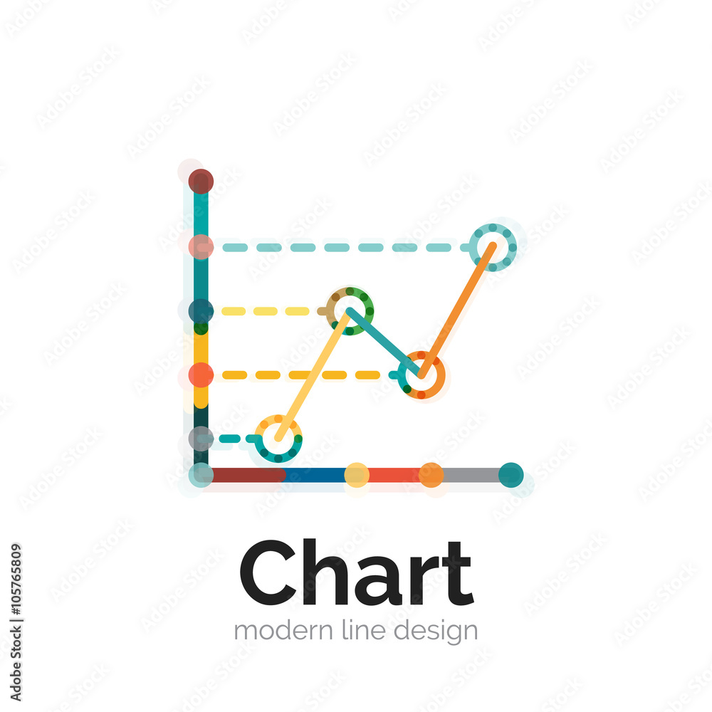 Thin line chart logo design. Graph icon modern colorful flat style Thin line chart logo design. Graph icon modern colorful flat style
