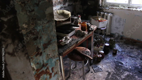 a fire in an apartment in the kitchen
