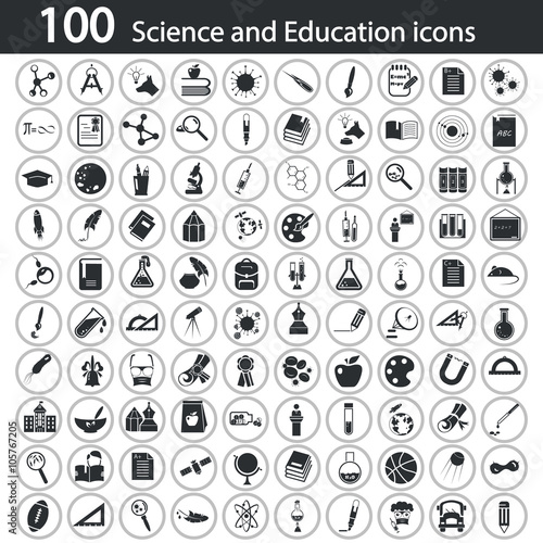 Set of one hundred science and education icons
