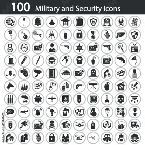 Set of one hundred military and police icons