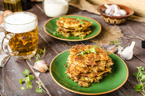 Potato pancakes with garlic and beer