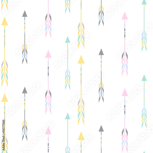 Child tribal arrow pattern seamless pastel colors design. Nursery kid fun background for bed linen and apparel.