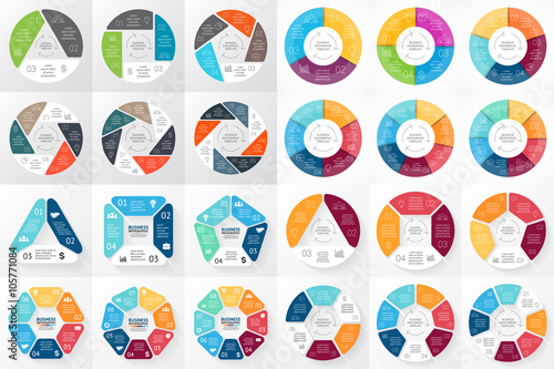 Vector circle arrows infographic. 3, 4, 5, 6, 7, 8 options, parts, steps. Template for cycle diagram, graph, presentation and round chart. Business logo concept with processes. 