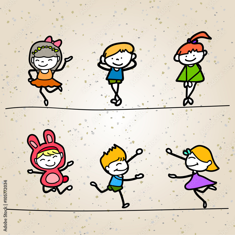 Hand drawing cartoon happy kids Hand drawing cartoon happy kids