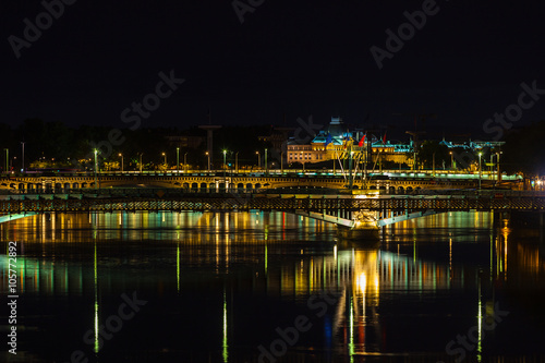 Cityscape of Lyon, France at night