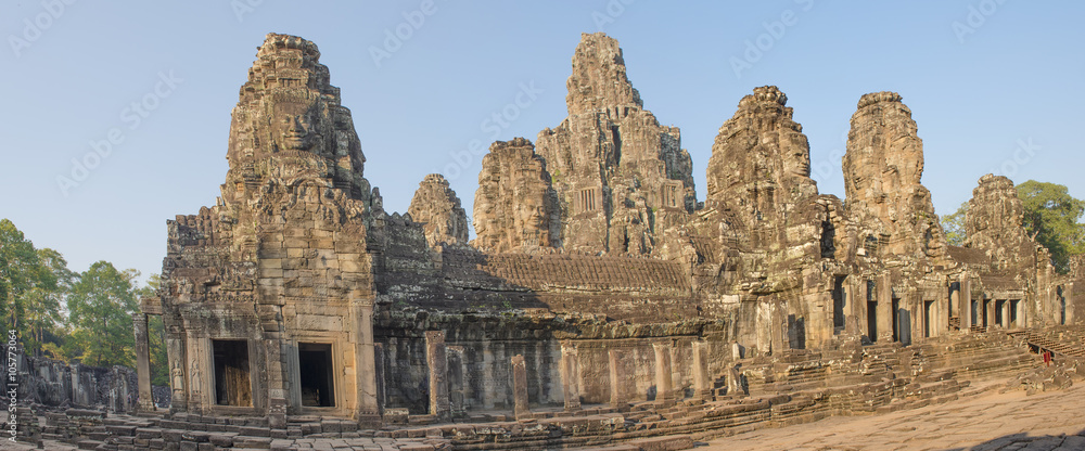 Evening light on the towers of the Bayon Temple, Ankhor Thom, Ca