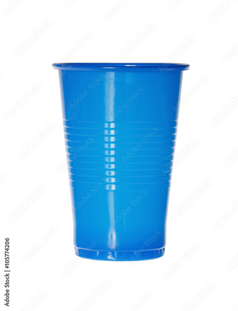Close-up image of a blue disposable cup against on white. Close-up image of a blue disposable cup against on white.