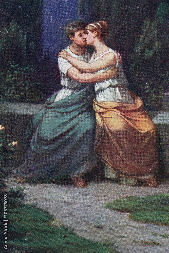 Nostalgische Grußkarte, Original, um 1900 - Verliebtes Paar