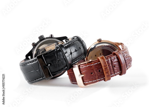 elgant watch leather strapes on white photo