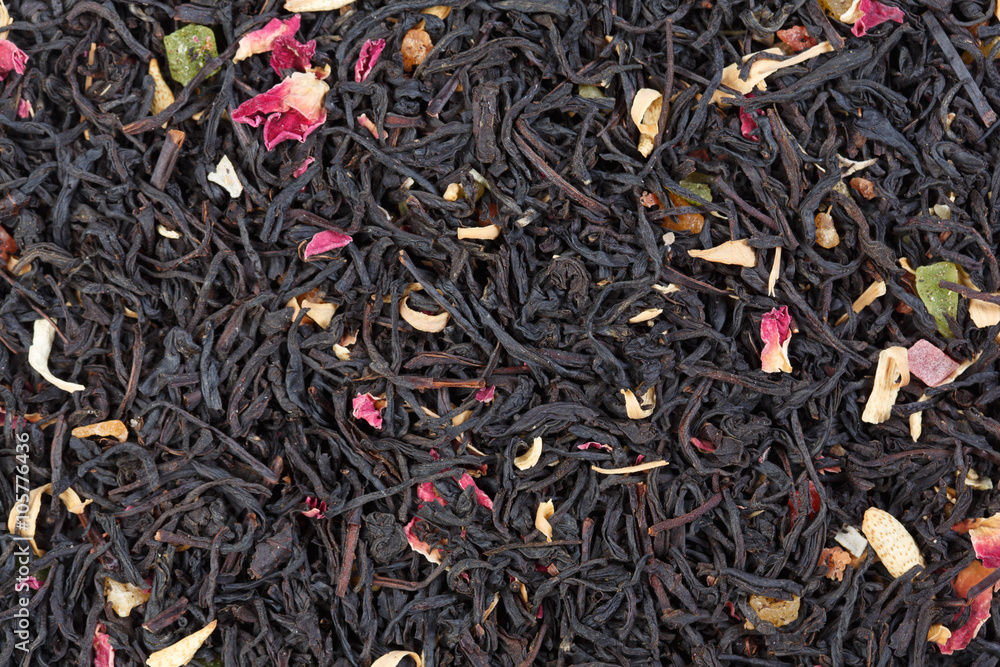 Mixture herbal floral fruit tea with petals, dry berries and fru Mixture herbal floral fruit tea with petals, dry berries and fru
