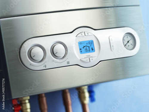 Gas boiler control panel. Gas boiler home heating. photo