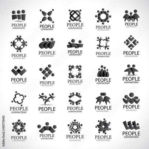 People Connection Icons Set-Isolated On Gray Background-Vector Illustration,Graphic Design Editable For Your Design.Collection Of Happy People,Unity Sign Connected.