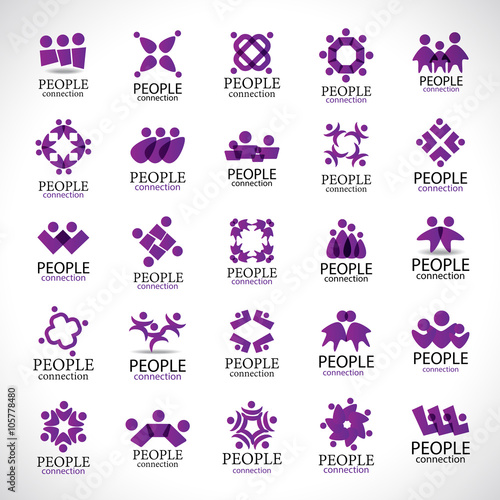 People Connection Icons Set-Isolated On Gray Background-Vector Illustration,Graphic Design Editable For Your Design.Collection Of Happy People,Unity Sign Connected.